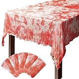 LFUTARI 5 PCS Halloween Bloody Gauze Table Cover- 85" x 60"Bloody Handprint Rectangle Tablecloth - Scary Halloween Table Cover for Hospital Halloween Decoration, Spooky Parties (5)