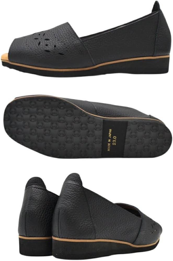 [Figurino] フィグリーノ パンチング オープントゥシューズ ft2101 日本製 本革 軽量 3E レザー 牛革 パンプス