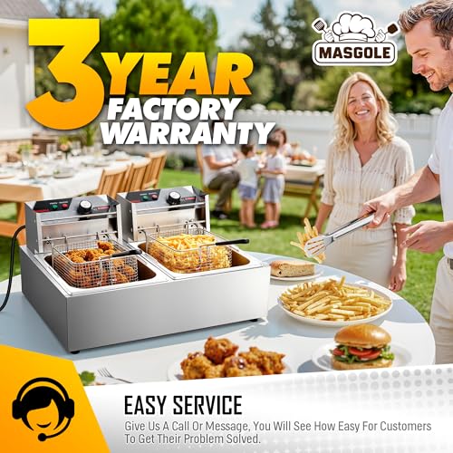 Image of Commercial Deep Fryer with Basket, 21.2QT 3400W Large Electric Stainless Steel Countertop Fryer, for Home and Restaurant Use, 20L