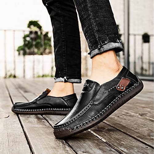 Men Casual Hand Stitching Leather Loafers Slip On Moccasins,Anti-Slip Light Flexible Flats Walking Driving Sneakers Oxfords2