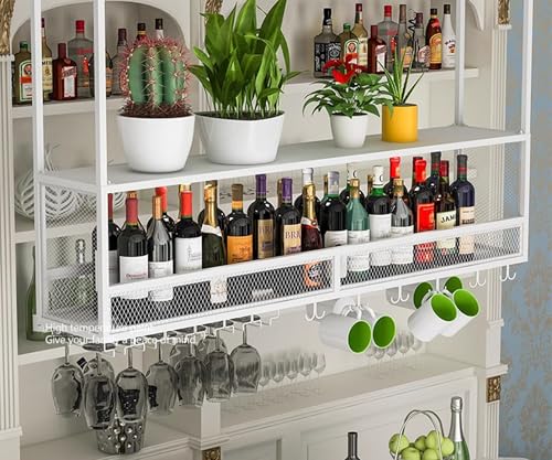 Casier à vin de plafond industriel blanc suspendu avec range-verres - 3
