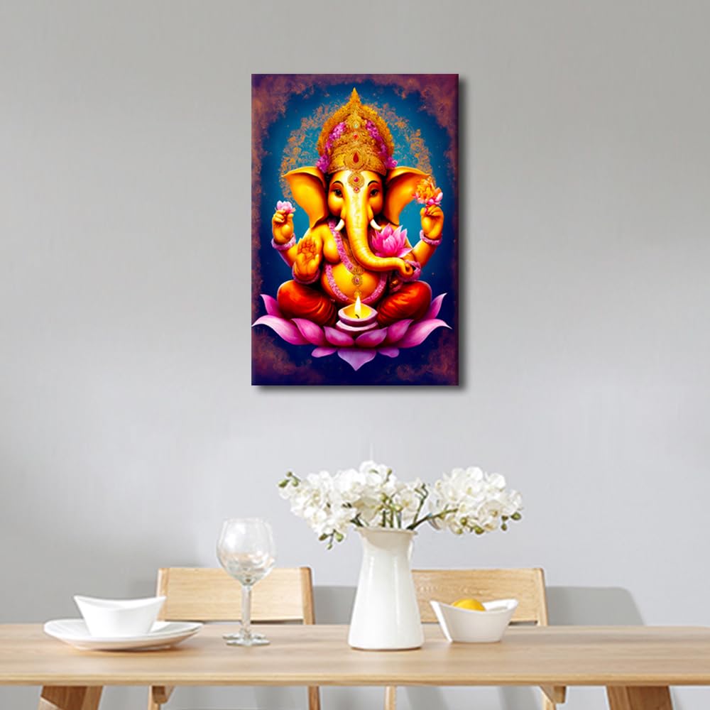 Indian Wall Art Pictures for Living Room Framed Ganesha the Lord of Wisdom Paintings Hinduism God Pictures Wall Art Canvas Contmeporary Artwork Home Decor Giclee Gallery-wrapped 24x16 in - Image 2