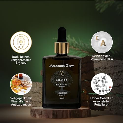 Moroccan Glow Aceite de argán orgánico prensado en frío – Cuidado del cabello para cabello seco y rizos – Sérum de aceite para el cabello contra puntas abiertas, cuero cabelludo y humedad – Aceite - imagen 2