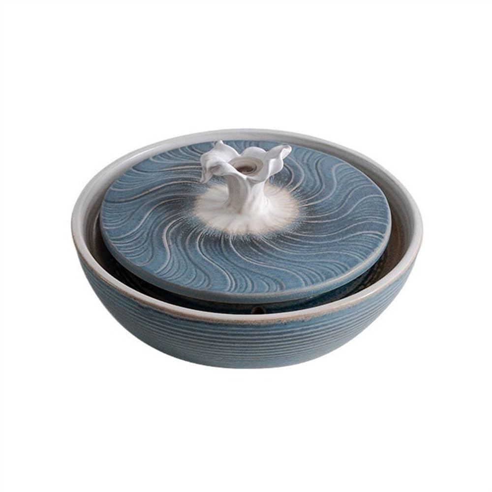 Desktop fountain Desktop Ceramic Running Water Ornaments Circulating Fountain Humidifier Birth Wealth Inviting Feng Shui Wheel Desk waterfall decor(Blue)