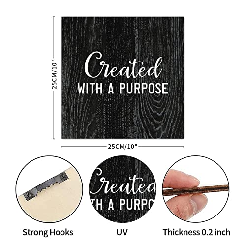 Tollyee Wooden Wall Signs With Saying Created With A Purpose Wood Plaque Wall Hanging Sign Positive Word Quote Wood Sign For Home Cabin Front Door Outdoor Decoration 10X10In #TOP6