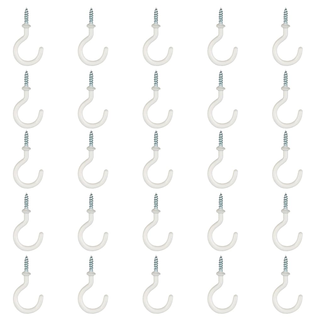CAKEEYUM 25PCS 5/8 Inch Plastic Coated Screw in Cup Hooks Ceiling Hooks for Bathroom Kitchen