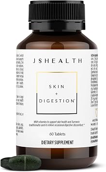 JSHealth Skin and Digestion Formula. Clear Skin Supplement with Zinc, Burdock, Turmeric. Supports Healthy Skin and Digestive Comfort. Vegan 60 Tablets