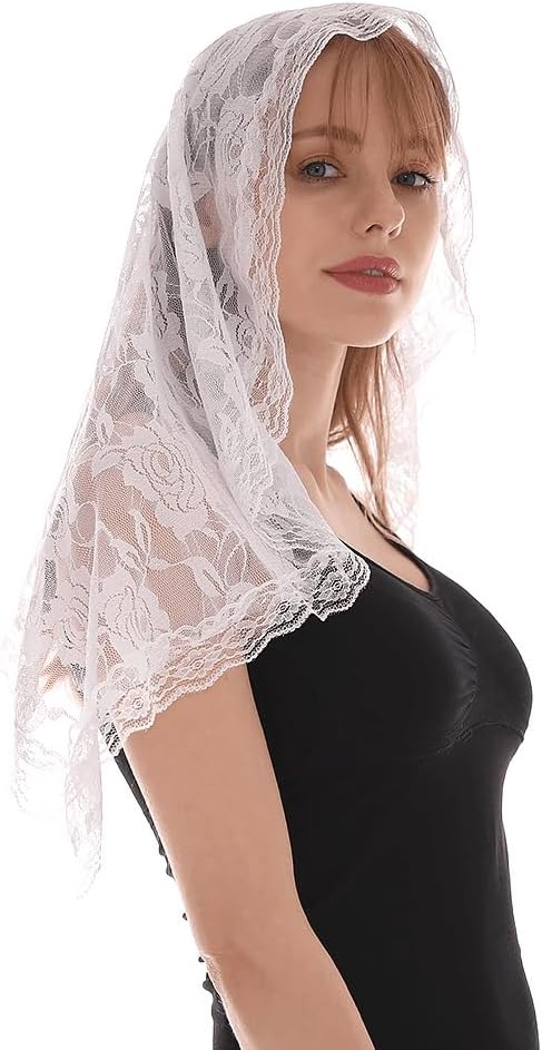 Lace Church Veils Wedding Floral Scarf Tassel Shawl Mantilla Veils Soft Tulle Embroidered Bridal Mass Veil for Women - Image 3
