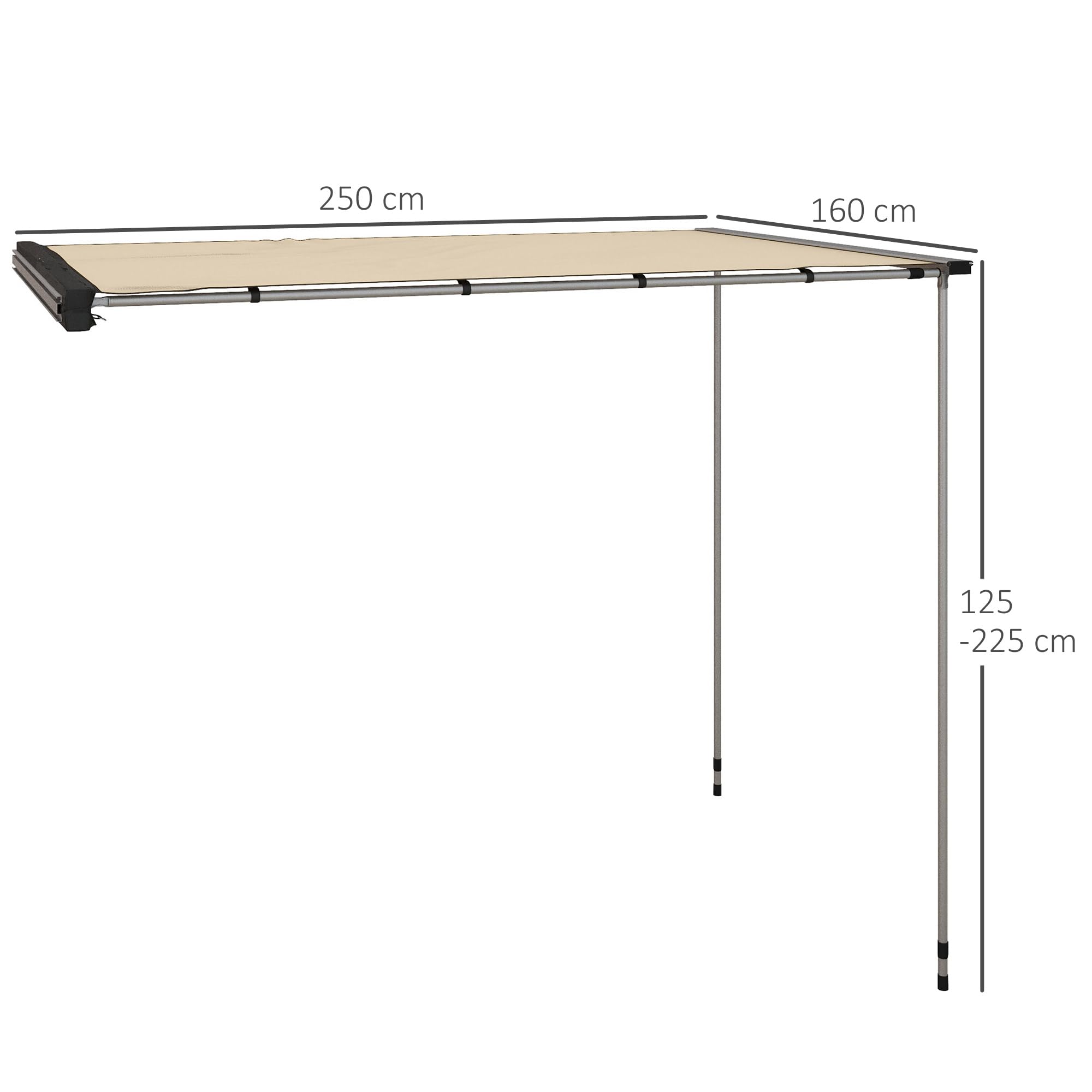 Outsunny Tenda da Tetto Auto con Pali Telescopici, Tendalino Laterale per Auto Impermeabile con Altezza Regolabile, 2.5x1.6m, Cachi