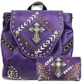 Zelris Western Country Cross Chevron Design Square Rucksack Backpack with Matching Wallet Set...