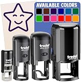 Star Happy Face Emoticon Self-Inking Rubber Stamp Ink Stamper for Stamping Crafting Planners - 1/2 Inch Mini - Purple Ink