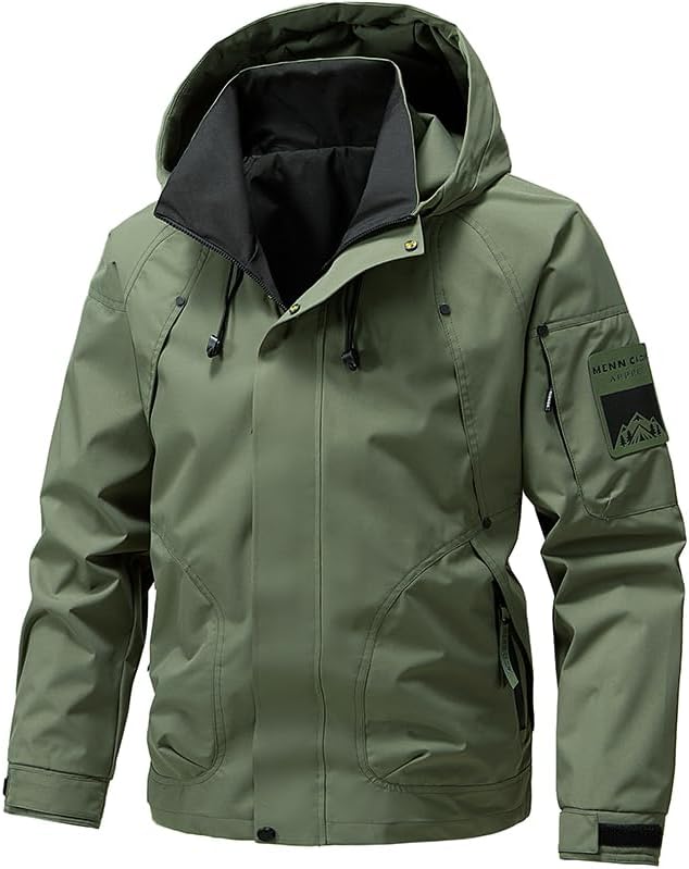 Men's waterproof tactical hooded jacket, featuring multiple pockets, a thin autumn windbreaker