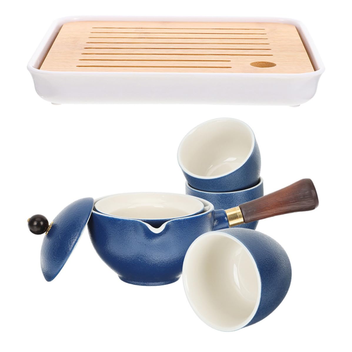 Juego de Té de Cerámica Azul Tetera 160ml y Cuatro Tazas