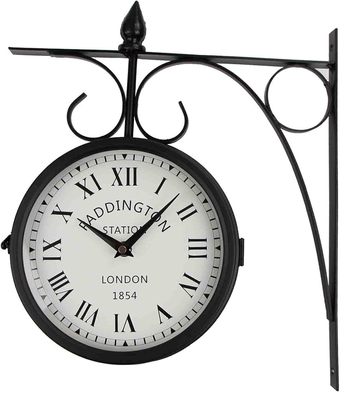 Double Sided Wall Clock,Garden Clocks Outdoor Waterproof Retro Stand Clock Station Wall Clock Vintage Antique-Look Bracket Indoor Hanging Décor
