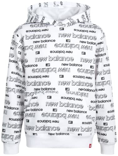 New Balance Boys' Sweatshirt ? Basketball Active Fleece Pullover Hoodie (Size: 4-20), Size 10-12, Classic White #TOP1