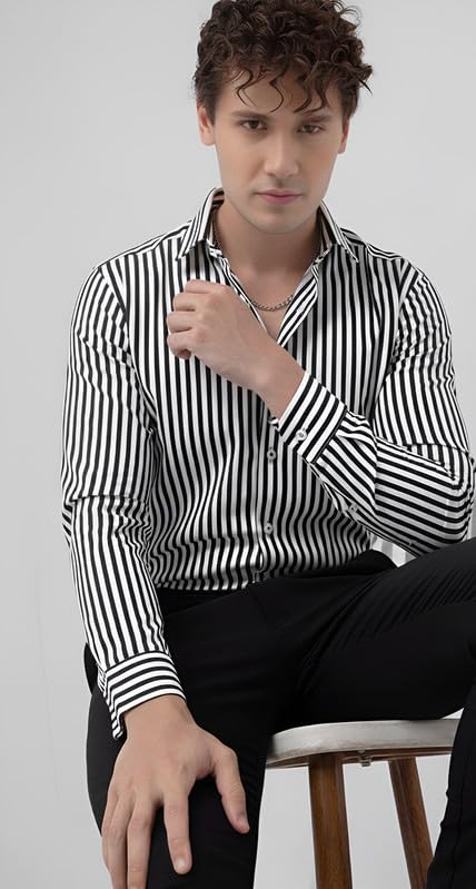 Image of U TURN Men's Casual Solid Stylish Formal Striped Shirt for Men