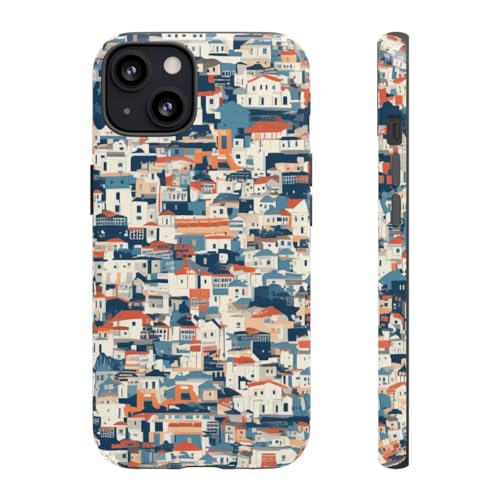 Coque rigide brillante compatible iPhone 13 bleu design urbain