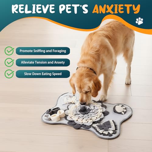 Meunhy Snuffle Mat For Dogs,Puppy Slow Feeding Training Pad For Smell Training,Interactive Pet Puzzle Toys Anti Slip Dog Feeding Mat For Puppies Small And Medium Dogs (Grey, 64X43Cm) - 4