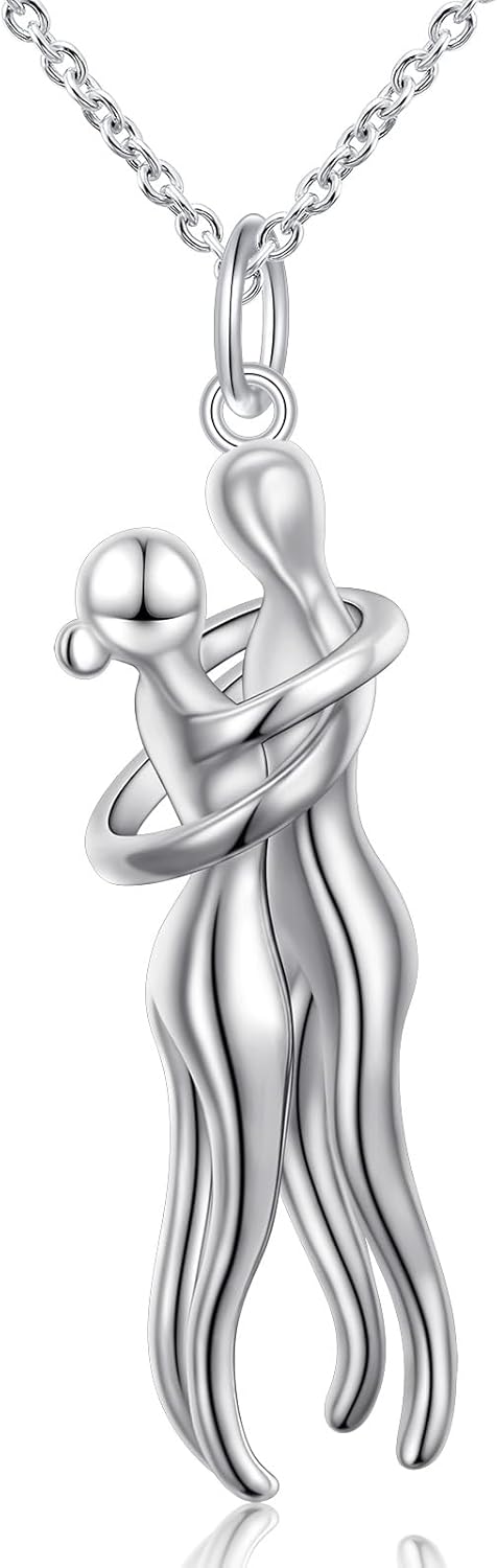 FLYOW Hug Couple Necklace for Women S925 Sterling Silver Hugging Necklace Anniversary Jewelry for Him and Her,Lover Valentines day gift
