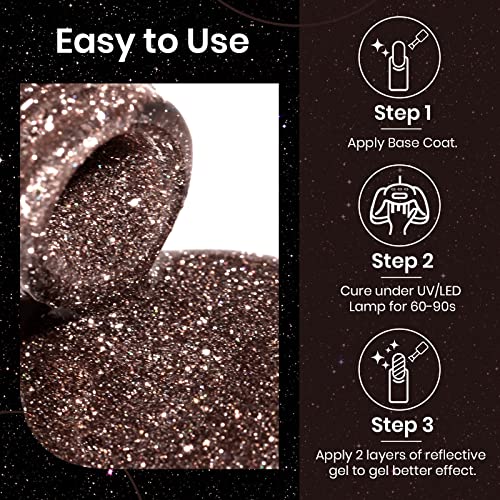 Supwee Brown Reflective Gel Polish Sparkling Shiny Nail Polish Gel Disco Flash Reflective Gel Nail Polish Soak Off Uv Gel Nail Manicure 10Ml(0.33Fl Oz) #TOP5