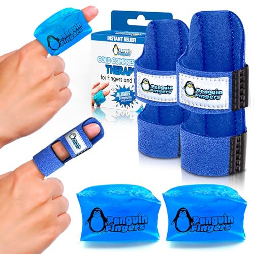 Penguin Finger Ice Pack & Splint - Cold Gel Compression Wrap Ultra Flexible One Size Fits All Reusable Pain Relief for Arthritis Trigger Finger Swelling Injuries and Recovery