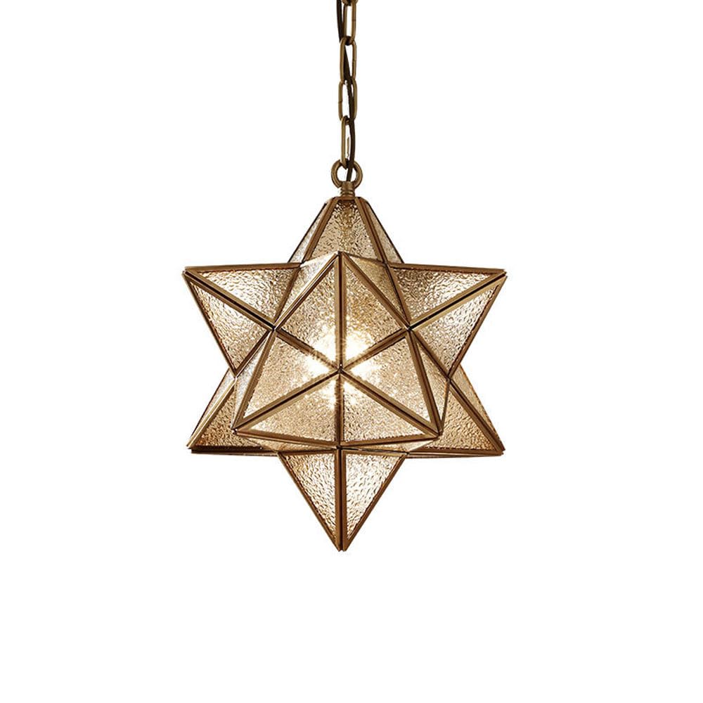 LYMSXAZOU Ceiling Chandelier Lamp, Hexagonal Splicing Pendant Lamp Rustic Amber Hanging Indoor Copper Light Decor V-intage Style Foyer Fixtures for Living Room