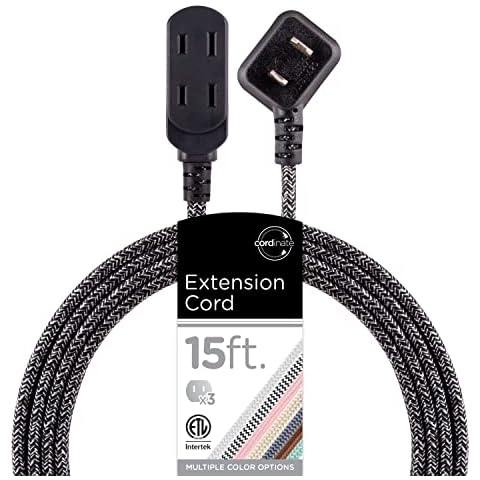Cordinate Extension Cord, 15 Ft, 3-Outlet Flat Plug Extension Cord, Braided Extension Cord With Multiple Outlets, 2 Prong Extension Cord, Safety Slide 125V Long Extension Cord, 1 Pack, Gray, 43438-T1 Cover