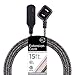 Cordinate Designer 3-Outlet Extension Cord, 2 Prong Power Strip, Extra Long 15 Ft Cable with Flat Plug, Braided Fabric Cord, Slide-to-Close Safety Outlets, Black/Gray, 43438