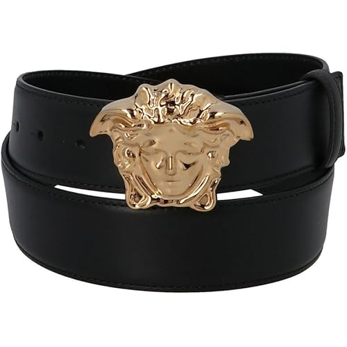 Versace Gold Medusa Black Leather Belt