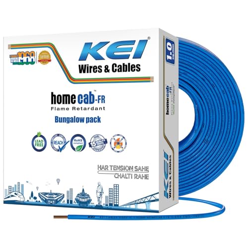 Image of KEI WIRES & CABLES Homecab 1 sqmm 1 Core 99.97% Pure Copper Conductor Flame Retardant House Wire PVC Insulated Cable for Domestic & Industrial Electrical Wiring (Blue, 180 Meters)