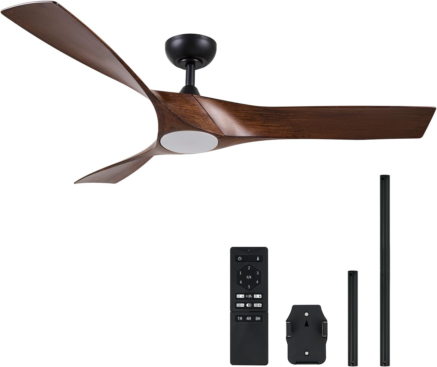 VONLUCE Ceiling Fan with Light and Remote Control, 52 Inch Modern Fan with 3 Blades Noiseless DC Motor for Bedroom, Living Room, Kitchen, Study, Walnut Walnut with Light