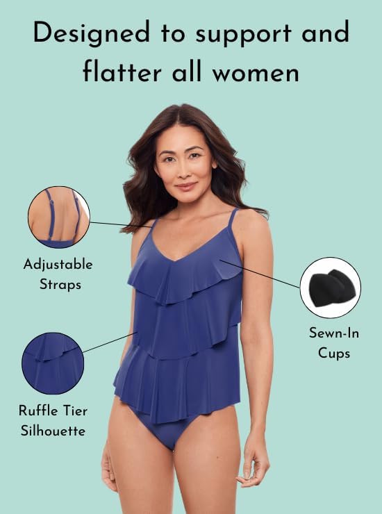 Aqua Green Womens Triple Ruffle Tier Swim Tankini Top with Adjustable Straps - Image 4