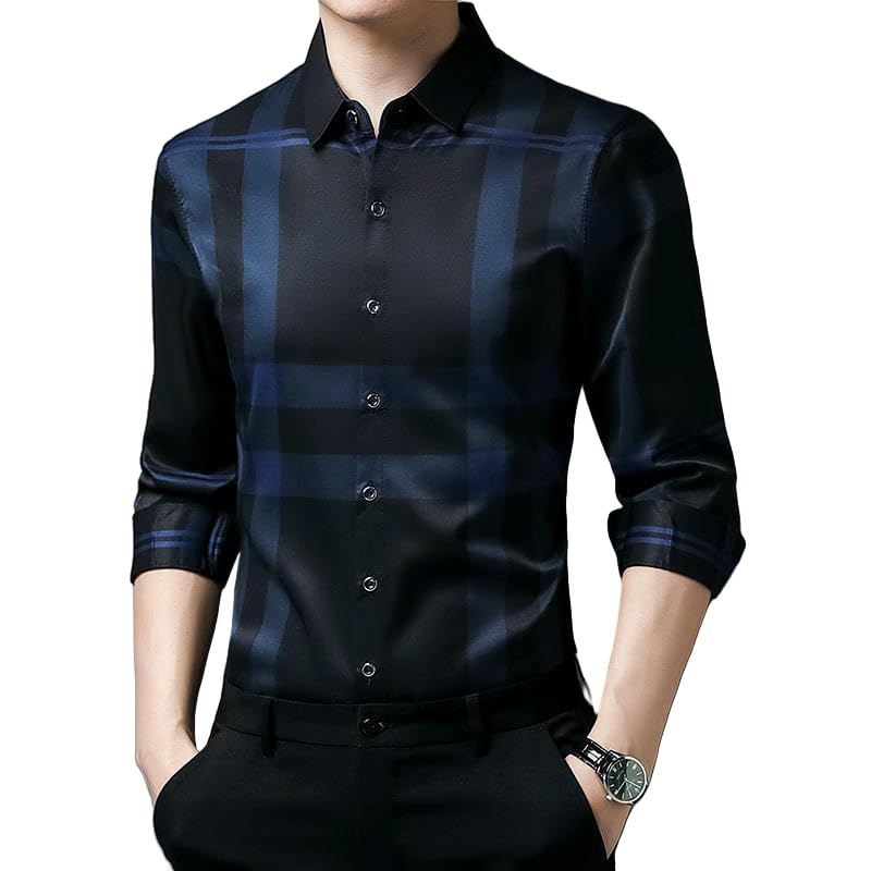 Camisa de manga larga a cuadros hombre corte slim casual