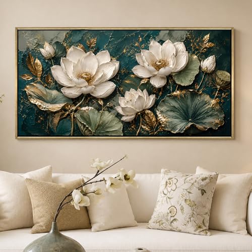 Image of PAPER PLANE DESIGN Bloom Canvas Wall Art with Vintage Gold Floating Frame, 2 x 4 Feet Ready to Hang Canvas Art for Living Room Bedroom - FLR-081