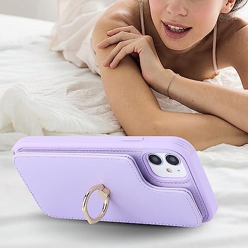 Image of for iPhone 11 Phone Case with Card Holder and Strap for Women,Crossbody Lanyard,RFID Blocking,Kickstand Ring Stand,Snap Clasp,Phone Wallet Cases 6.1 inch(Purple)