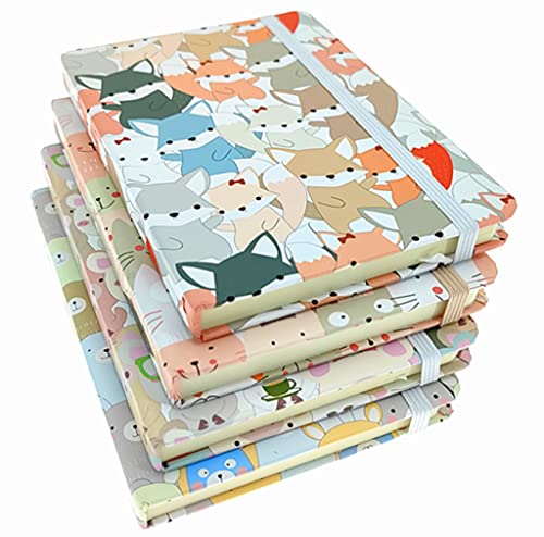 4 Pack Hardcover Notebook Journal,Ruled Pocket Small Notebook Hardback Book Notepad Diary Memo Steno Planner-A6 Size(5.7X4.1"),96 Sheets,Ruled Pages (Cartoon Animals) #TOP3