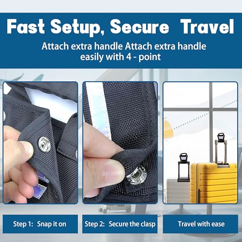 Image of Luggage Handle Extender, 6 Inch, Black, Nylon, Ideal for Tall Travelers, Secure Clasps, Reflective Strips