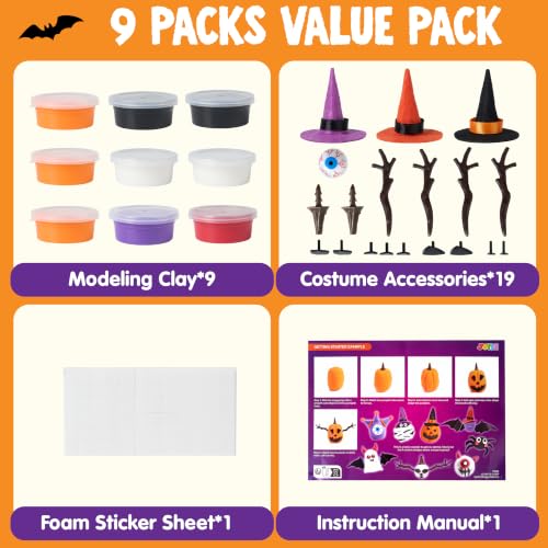 JOYIN Halloween Craft Air Dry Clay Kit, 9 Pcs Modeling Clay DIY Make Characters Kit, Ultra Light and Soft, for Halloween Arts and Craft Activities, Gifts for Kids, Classroom Party Favors Funny Toys - image 3