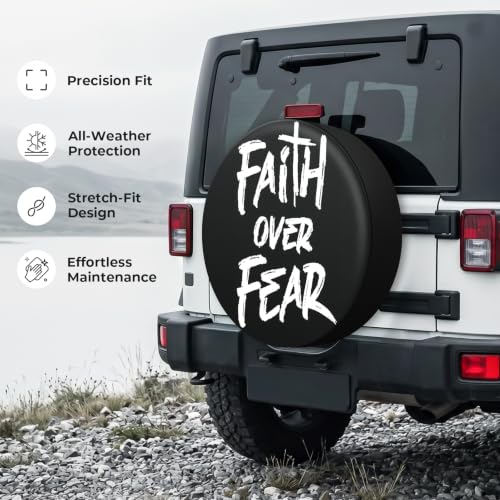 Image of 16 Inch Spare Tire Cover, Waterproof PU Leather, Faith Over Fear