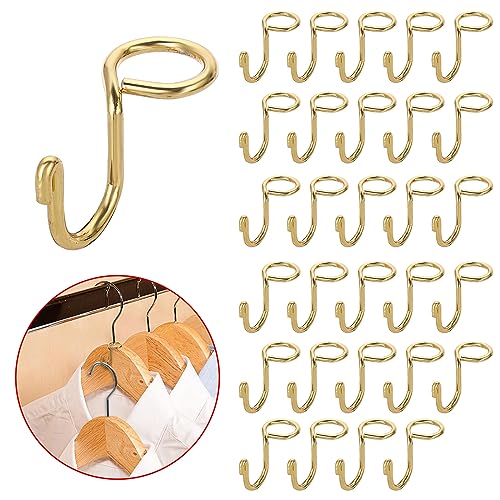 Sumnacon Gold Metal Hanger Extender Hooks - 30 Pcs Mini Cascading Hooks for Velvet & Wooden Hangers, Hat Bag