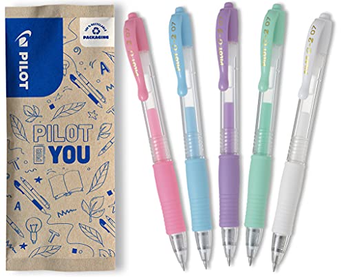 Boligrafos Colores PILOT G2-7 - Juego de 5 bolígrafos de gel (colores pastel, grosor de trazo de 0,36 mm, escritura cómoda y precisa sin...