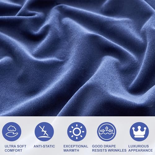 Image of Velvet Plush Flannel Sheet Set - Full Size 4-Piece - Ruffled Edge Design, 16 Inch Deep Pocket, Anti-Pilling & Fade Resistant - 220 GSM Breathable Luxury All-Season Bedding, Navy