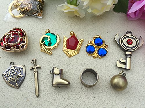 The Legend Of Zelda Twilight Princess & Hylian Shield & Master Sword Finest Collection Sets Keychain/Necklace/Jewelry Series (Red-10Set) #TOP2