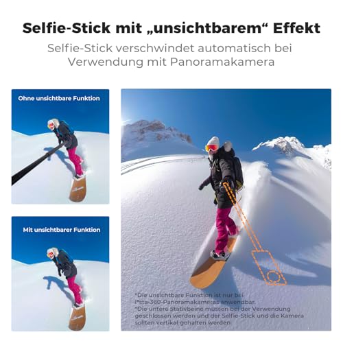 K&F CONCEPT MS21 Selfie Stick Stativ, 120 cm Insta360 Selfie Stick, Unsichtbarer Selfie-Stick mit Adapter,Ausziehbar Selfiestick für Insta 360 X5//X4/X3/Ace Pro, Osmo Pocket 3/4, Action Kamera Zubehör 4