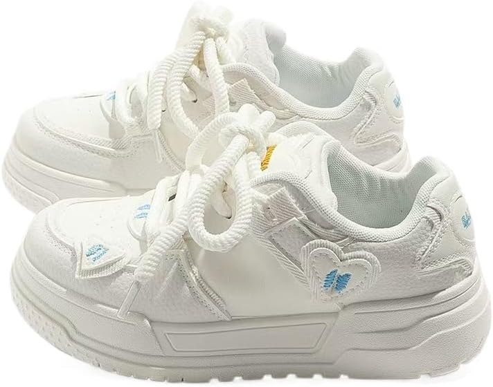 Love Shoes Women's Sneakers White Base Simple Heart Print Elegant Comfort Rubber Sole Platform US5.5-8