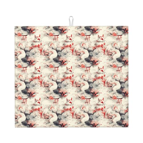 Ink Style Fox Print Tappetino Scolastoviglie Tappetini Poliestere Tappetino Per Lavastoviglie Lavandini Posate 46X61Cm
