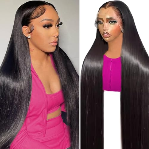 Image of 13x6 Lace Front Wigs Human Hair 200 Density Straight Lace Front Wigs HD Transparent Lace Frontal Wig Glueless Wig Human Hair Pre Plucked 26 Inch
