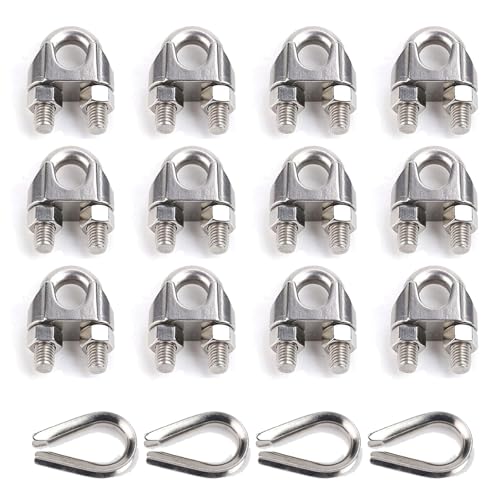 10 morsetti per fune metallica da 8 mm, in acciaio inox 304, M8, morsetti per fune metallica, morsetto per fune metallica, morsetto da 8 mm, fissaggio