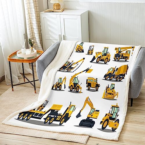Feelyou SX13504MTWX-THROW Construction Site Fleece Throw Blanket Kids Toddler Excavator Truck Flannel Sherpa Blanket Soft Comfort Plush Blankets thumb #1