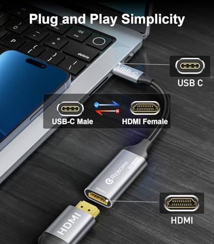 image for Reborn USB-C to HDMI 2.1 Adapter 8K@60Hz, Type C to HDMI Converter 4K@